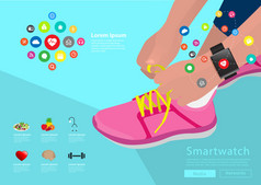 体育女人手绑鞋带穿触摸屏 smartwatch 