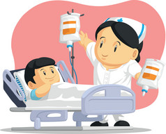 护士帮助儿童患者的漫画