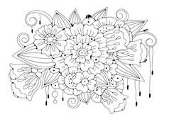 为成人和年龄较大的儿童设计彩色书页。黑色和白色的抽象花卉图案。冥想的设计。该图像可用于织物的设计和印刷
