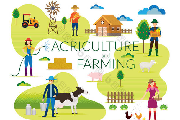农民、农业和农业概念、培育、农村、田野、农村、人民