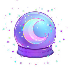 水晶球与彩虹月亮与孤立的七彩星 