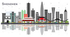 深圳中国城市天际线与色彩建筑和反射