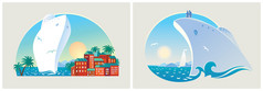 五彩斑斓的景色上，海度假村