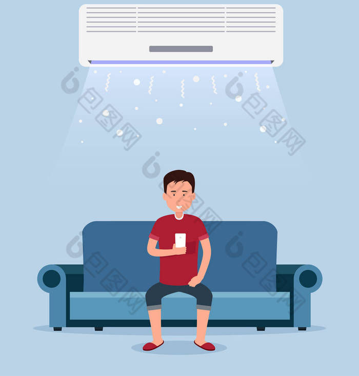 家用空调冷却一个人在沙发上机智的房间