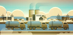 燃气或油罐车超过工厂建筑工业区用烟囱自然污染污染污染环境生产技术概念水平平