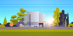 工厂制造建筑工业区厂房电站生产技术石油工业概念夕阳景观背景水平平