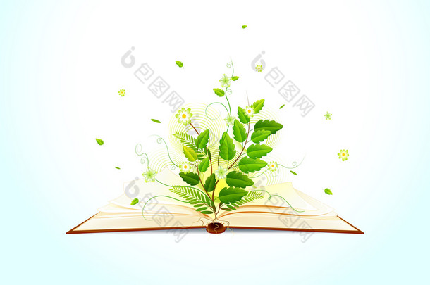 植物生长上打开的书
