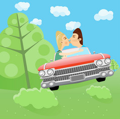 男人和女人在车里接吻