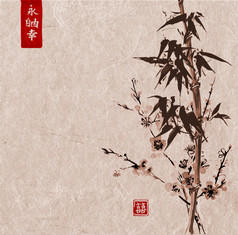 竹子和樱花的背景
