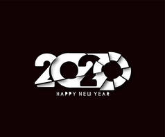 快乐新年2020年文字字体设计模式