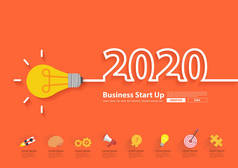 2020年新的一年与创意灯泡理念设计