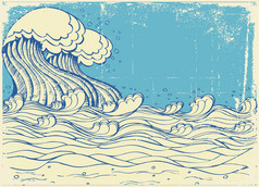 sea.vector grunge 插图中的大浪