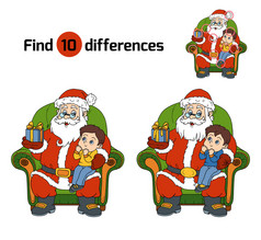 发现差异游戏: 圣诞老人送礼物给一个小男孩