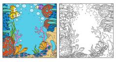 海底世界，白底有珊瑚和海葵着色页