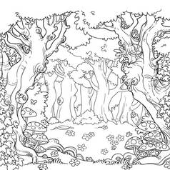白色背景下孤立的羊驼和雏菊线形艺术的森林沼泽地
