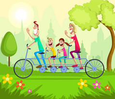 幸福的家庭享受双人自行车骑