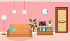 明亮的颜色客厅室内与家具.