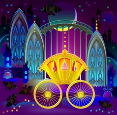 梦幻般的金色马车在仙境王国的插图.