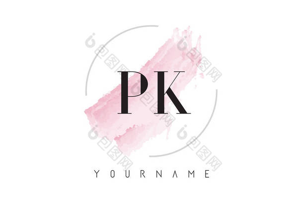 圆形画笔图案 Pk P K 水彩字母标志设计