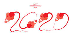 祝贺2020年中国新年, 老鼠从其尾巴数字到2020年。河鼠例证在白色背景