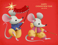 老鼠在新年燃放鞭炮
