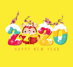 祝您新年快乐。 《鼠年》。 汉字意思是新年快乐