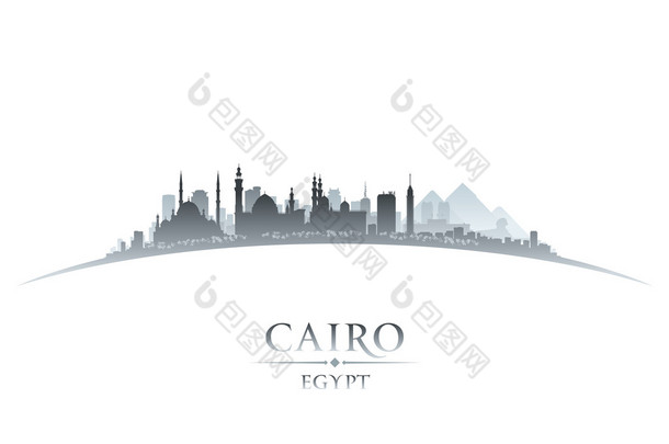 开罗埃及城市天际线轮廓白色<strong>背景</strong>