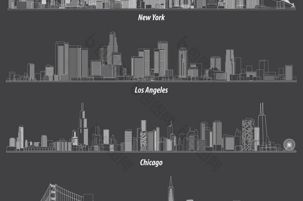 <strong>美国</strong>的抽象插图概述了城市天际线
