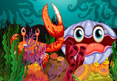 一只大螃蟹和蛤蜊