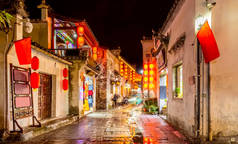 中国洪村古镇旧街夜景