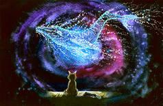 猫鲸星座的水彩图片