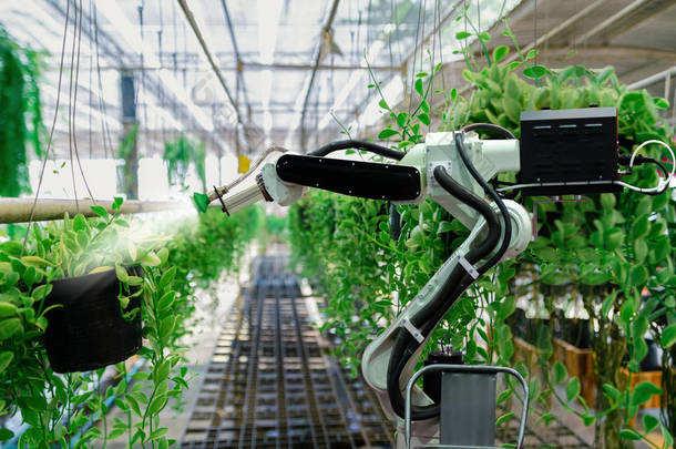 自动农业技术机器人手臂浇水植物树