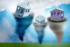 房屋在龙卷风中遗失的取消抵押品赎回权概念- 3D渲染