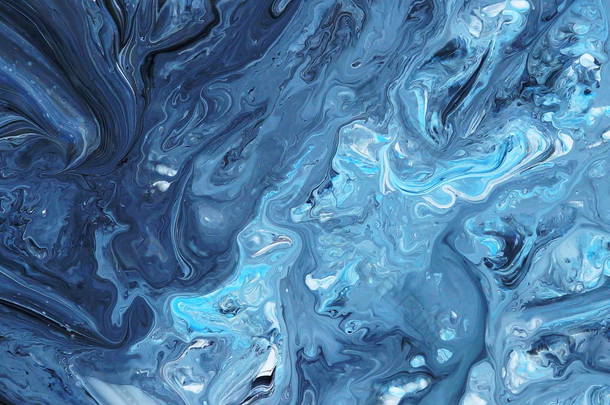 抽象大理石底色的蓝色颜料。大理石花纹亚克力质感