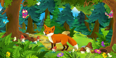 快乐狐狸站在森林里 