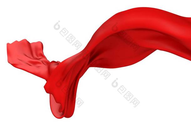 美丽的红色流布在风中飘扬.红色丝绸的<strong>抽象设计</strong>。 3D图解