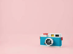 粉色背景的电影摄影机。最小的概念。3d渲染.