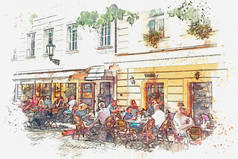 布拉格街头咖啡馆插图.