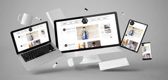 与博客网站浮动的办公用品和设备, 3d 渲染