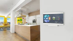 现代化家庭厨房里的家庭自动化控制站