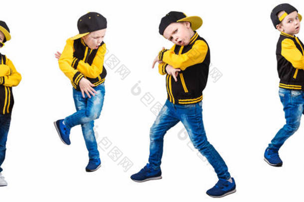 流行的<strong>街舞</strong>风格的男孩。<strong>儿童</strong>时尚。帽子和夹克.