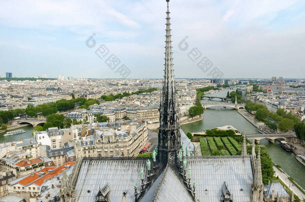 巴黎的圣母院大教堂东南部分视图的