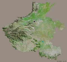 中国河南省的形状，其首都以纯色背景隔离。卫星图像。3D渲染