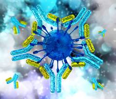 日冕抗体，特写抗体，免疫球蛋白，日冕抗病毒，3d渲染