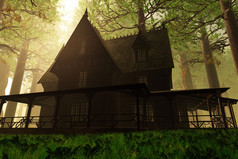 在森林深处 3d 渲染可怕房子