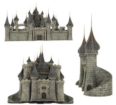3d 幻想的中世纪城堡部件和构成