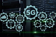 5G网络，5G网络连接概念在数字背景下。智能通信网络概念