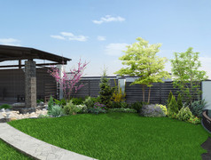 安排的庭院生活空间，3d 渲染
