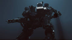 未来派艾战斗机器人机器人机器人梅奇与发光镜头3D插图3D渲染 