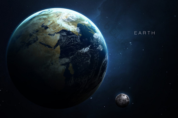地球<strong>高分辨率</strong>3D图像显示了太阳系的行星.这个图像元素由NASA提供.